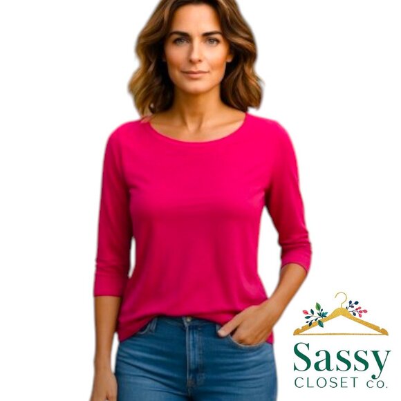 Pink Blouse – TALBOTS 3/4 Sleeve, Scoop Neck, Sz M, Excellent - Picture 1 of 4